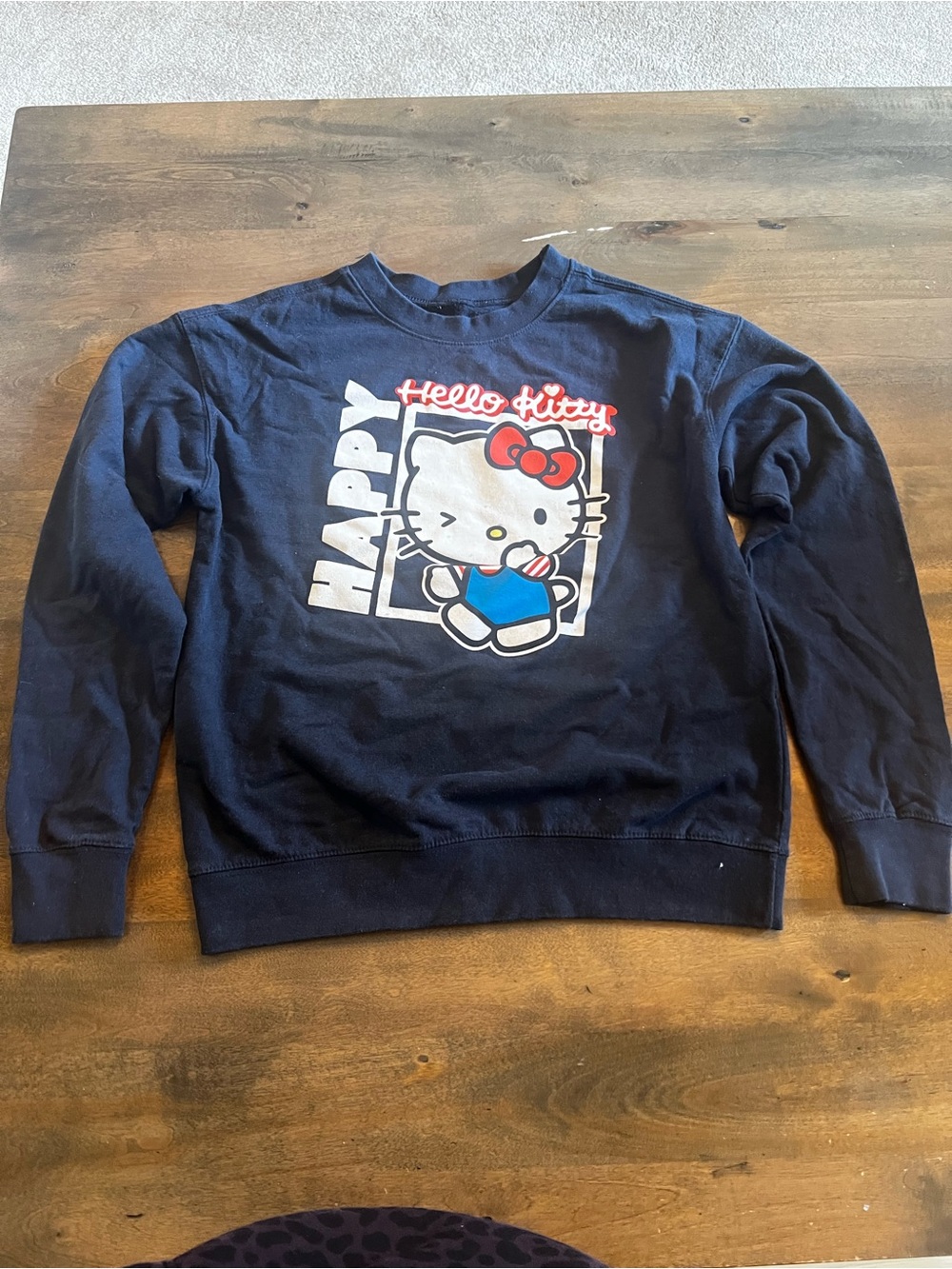 Hello Kitty Happy Graphic Black Crewneck Sweatshirt Size Small